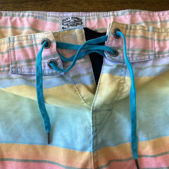 Just Bones Boardwear Board Shorts Pastel Horizontal Stripes and adjustable waist - Picture 4 of 8
